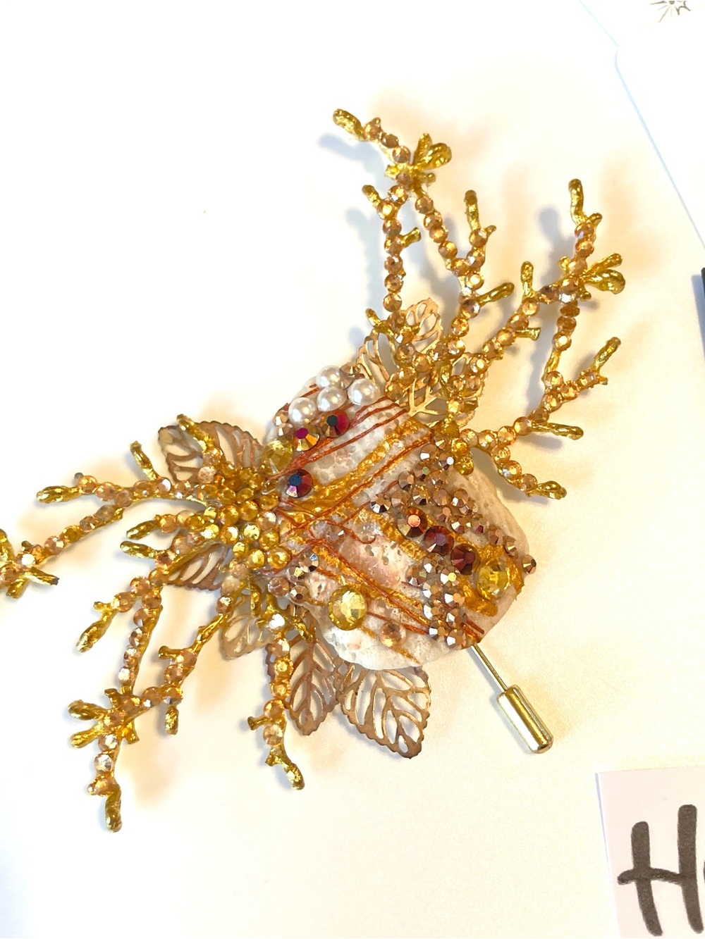 Patricia Adelson Gold Beaded Floral Brooch